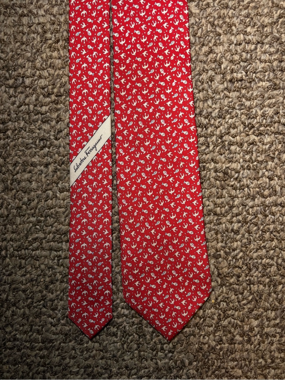 Salvatore Ferragamo Red Silk Tie with White Anchor Motif